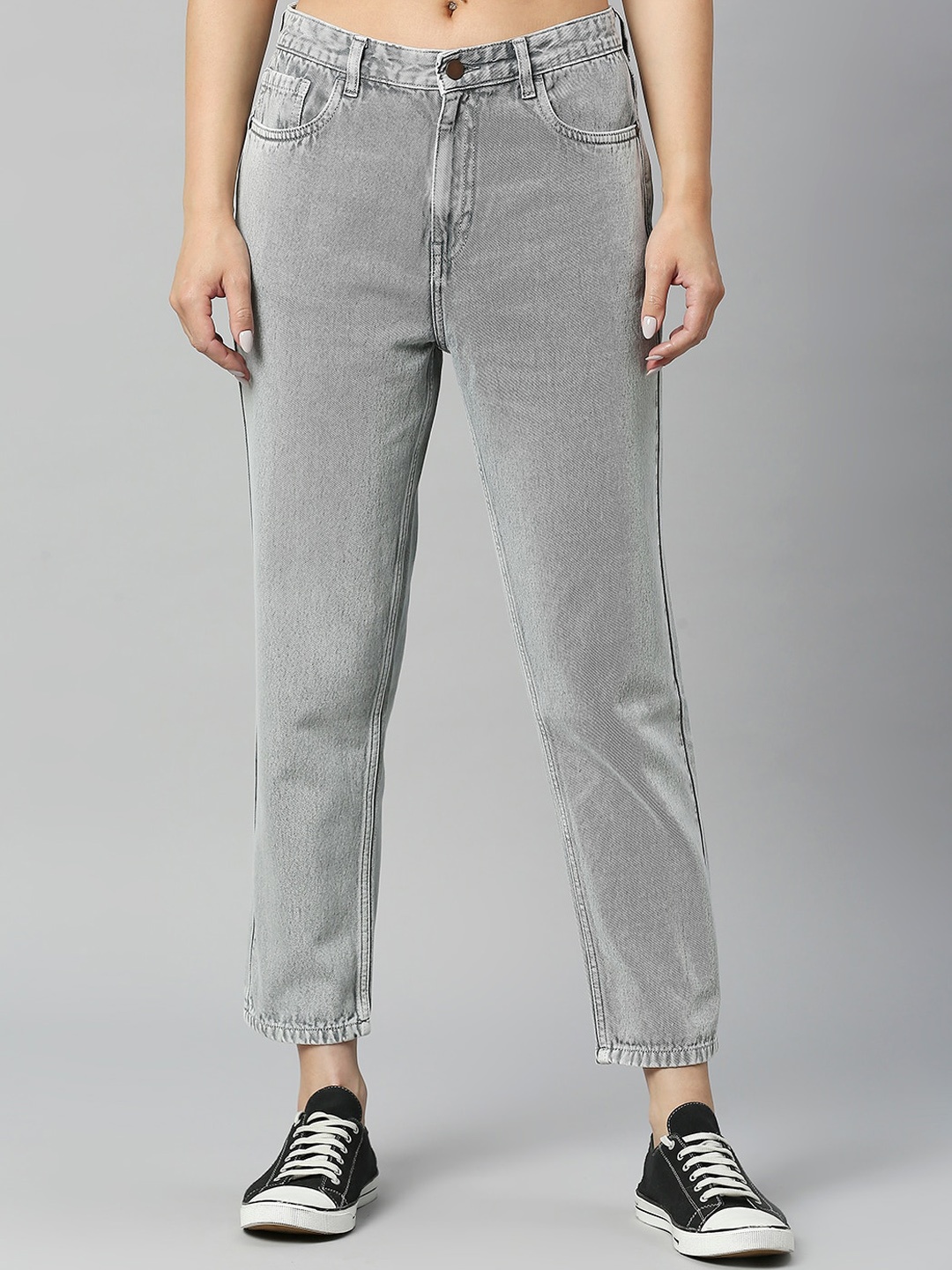 

Mast & Harbour Women Mom-Fit Comfort Cotton Jeans, Grey