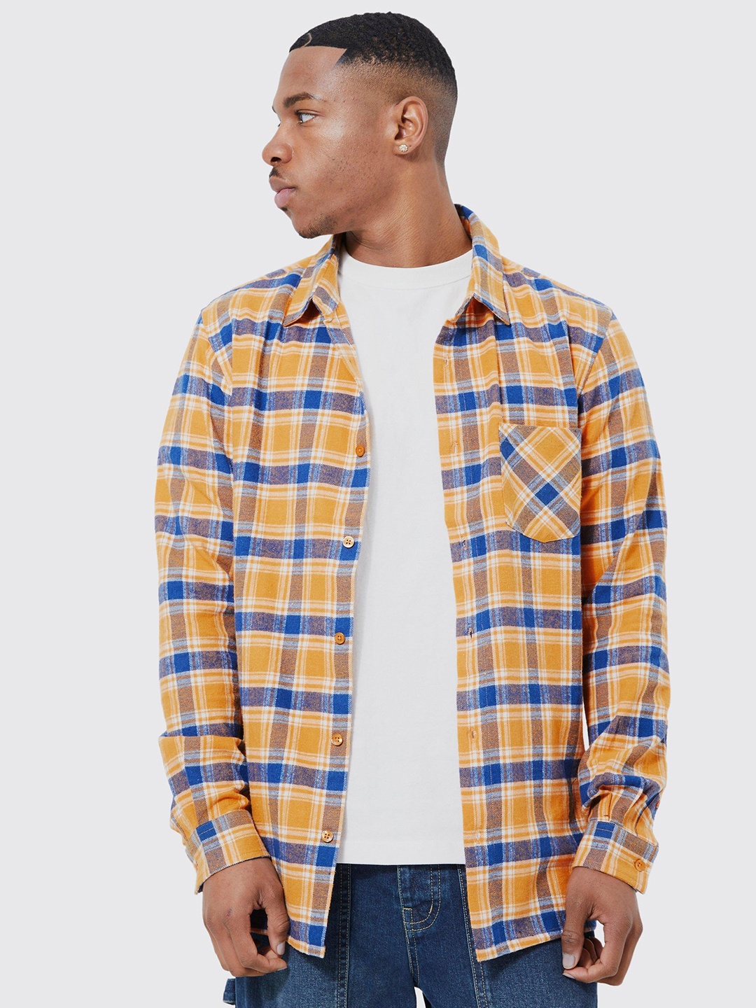 

boohooMAN Checked Casual Shirt, Yellow