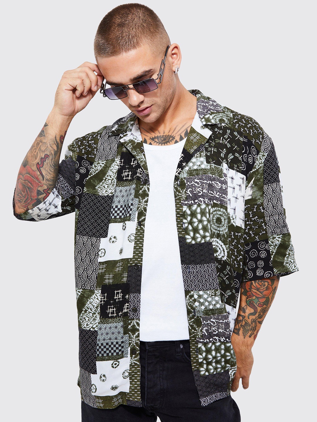 

boohooMAN Scarf Printed Casual Shirt, Green