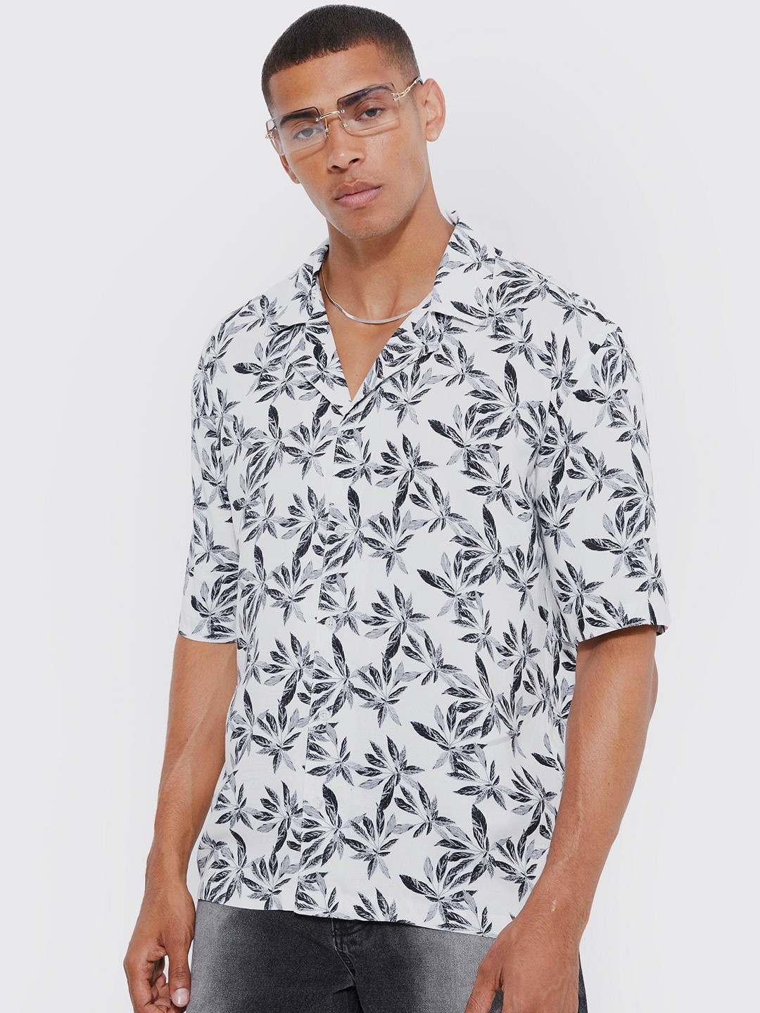 

boohooMAN Palm Printed Casual Shirt, Blue