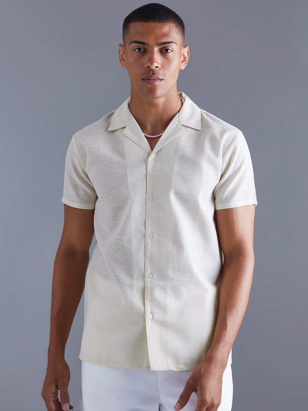 

boohooMAN Cotton Striped Casual Shirt, Beige