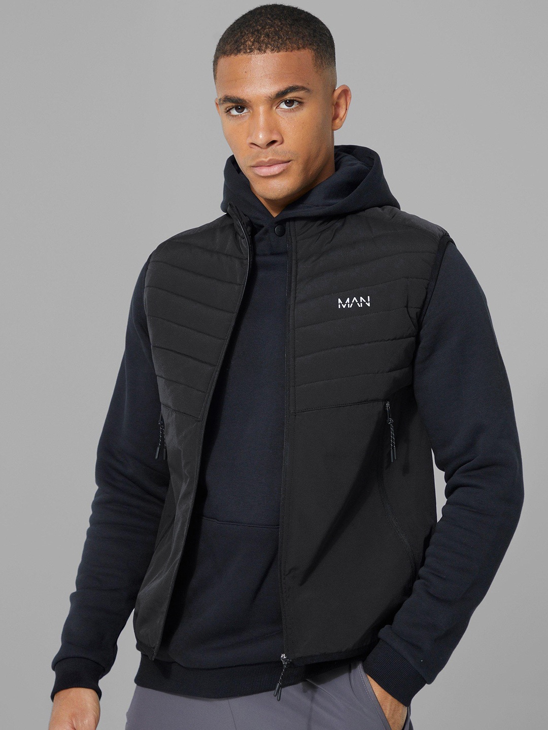 

boohooMAN Padded Gilet Jacket With Zippered Pockets, Black