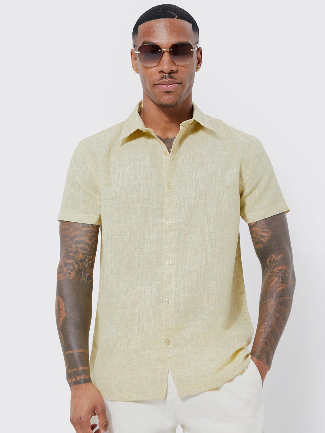 

boohooMAN Slub Casual Shirt, Green
