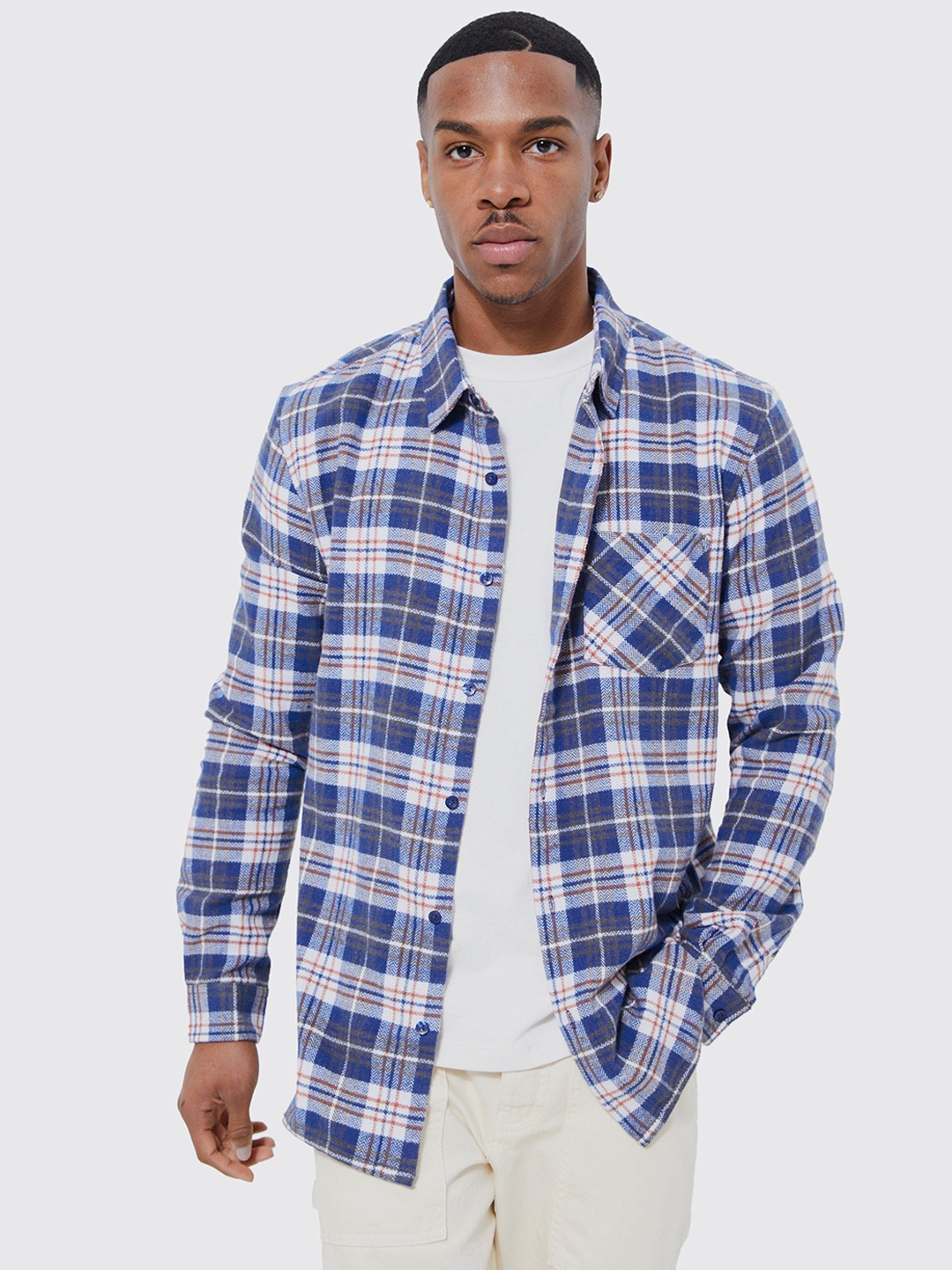 

boohooMAN Checked Casual Shirt, Blue