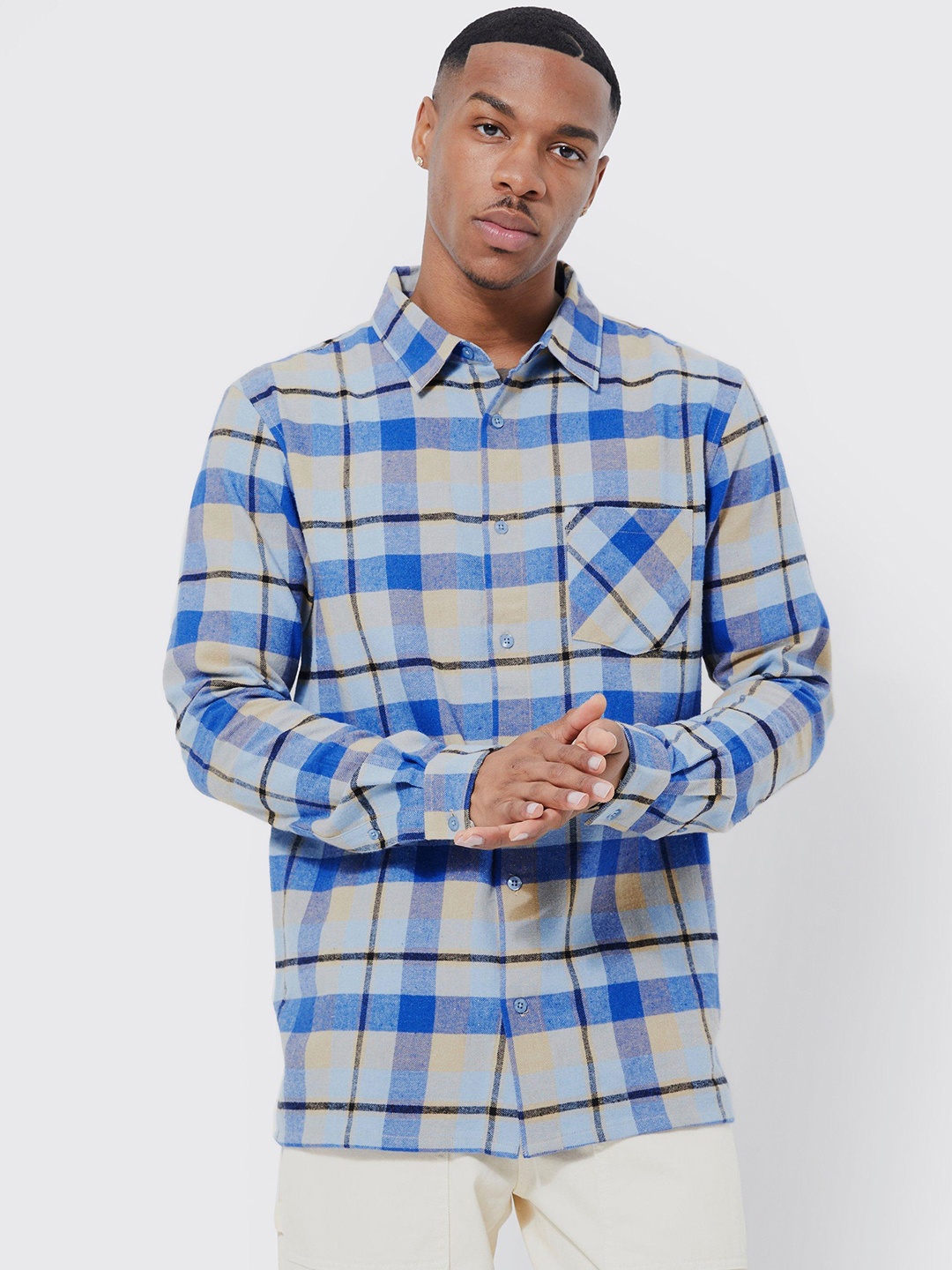 

boohooMAN Checked Casual Shirt, Blue