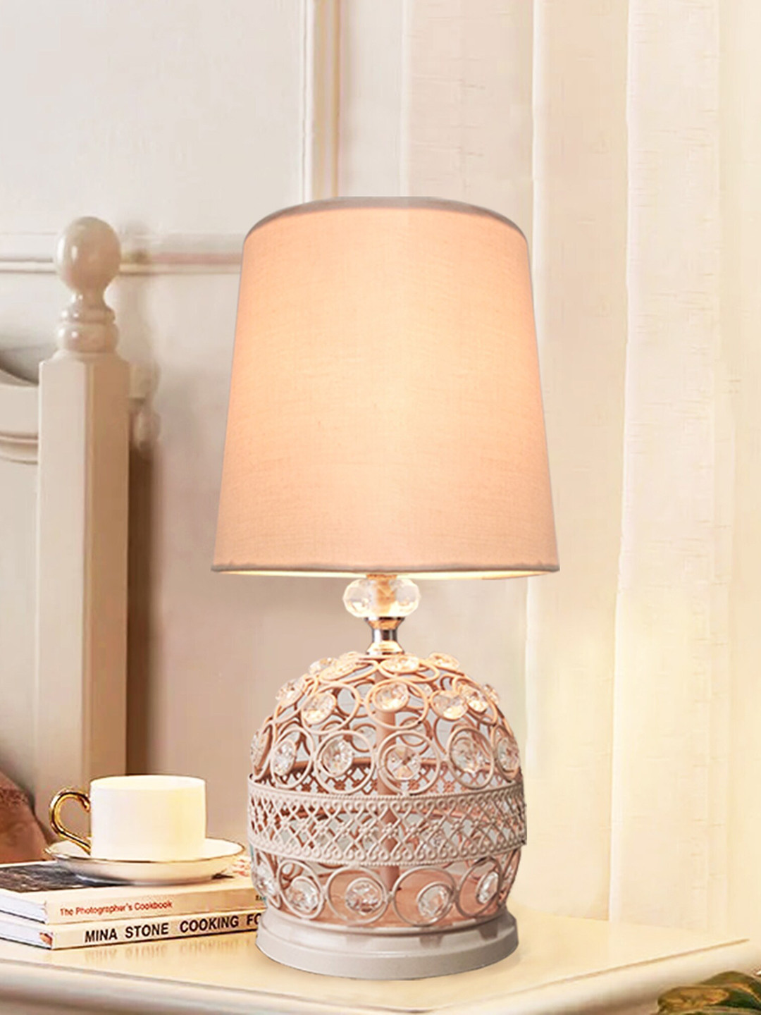 

Homesake Pink Crystal Studded Textured Frustum Shape Shade Table Lamp