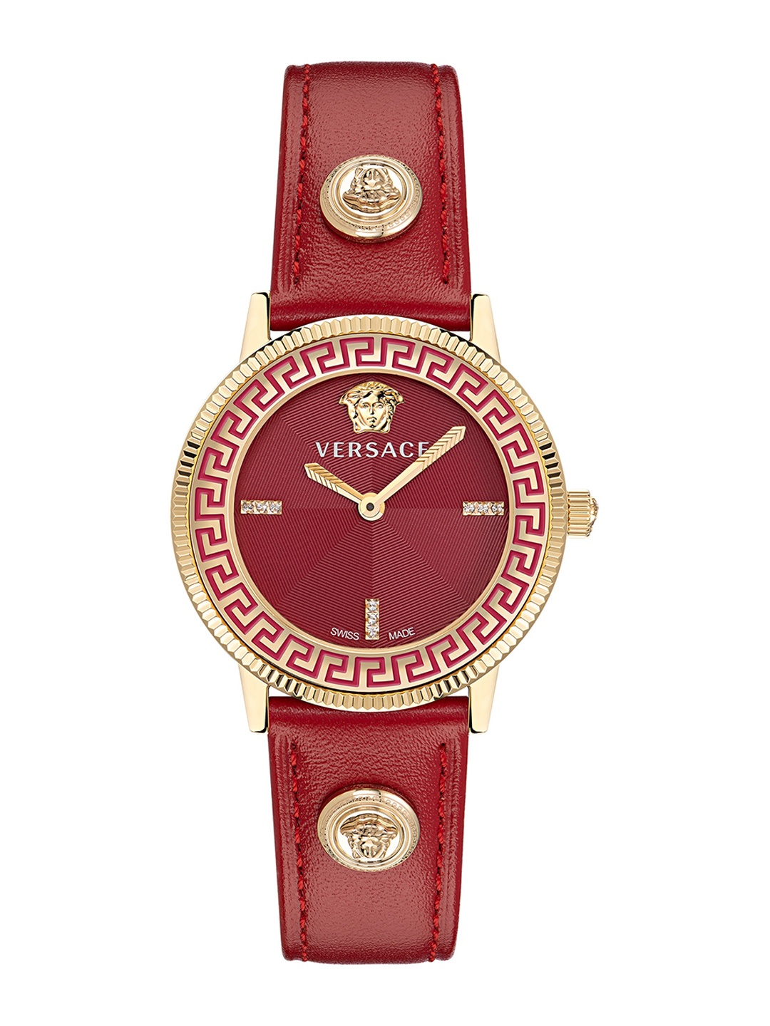 

Versace Women Patterned Dial & Leather Straps Analogue Watch VE2P00722, Red