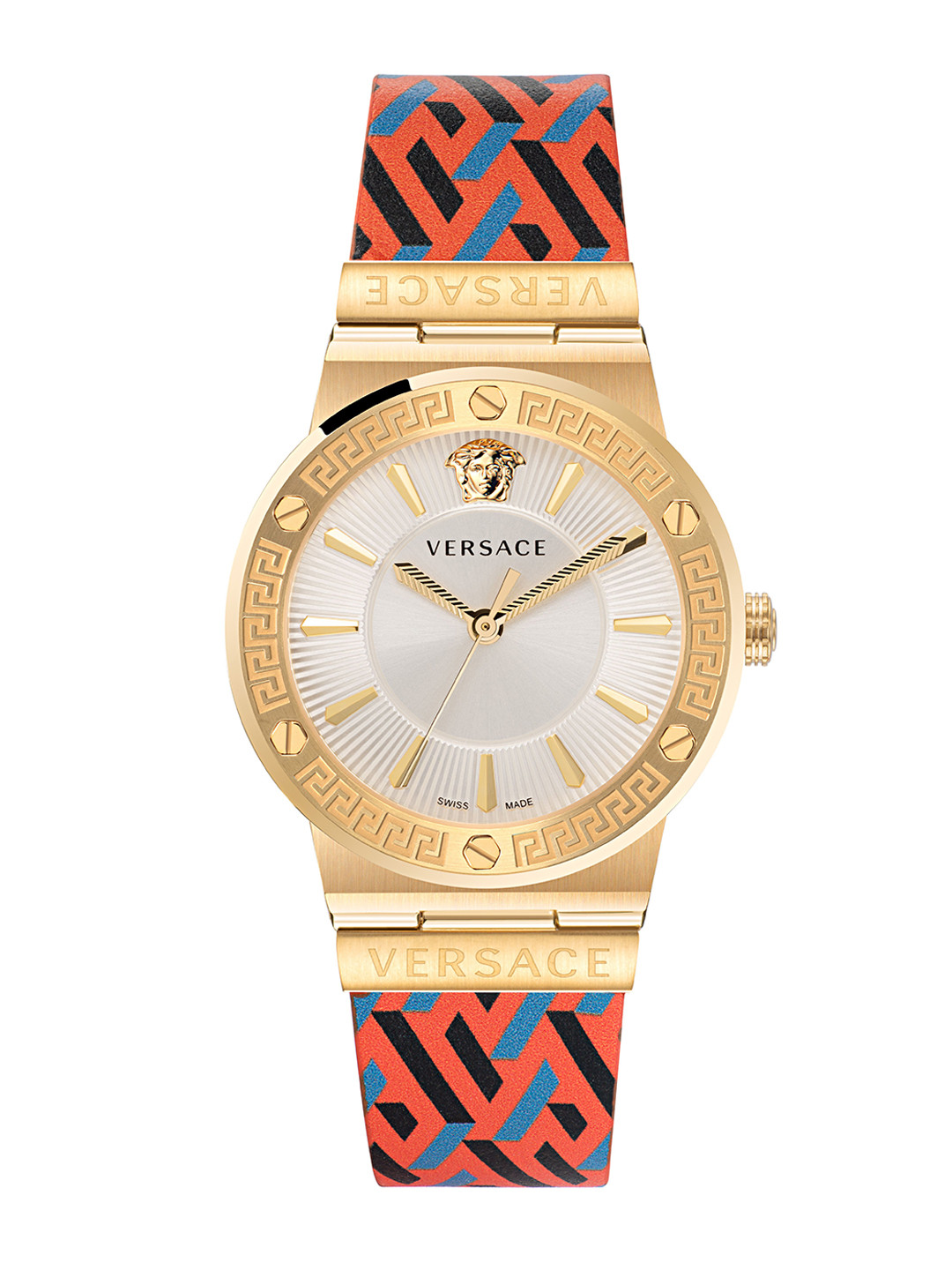 

Versace Women Embellished Dial & Leather Straps Analogue Watch VEVH01521, Gold