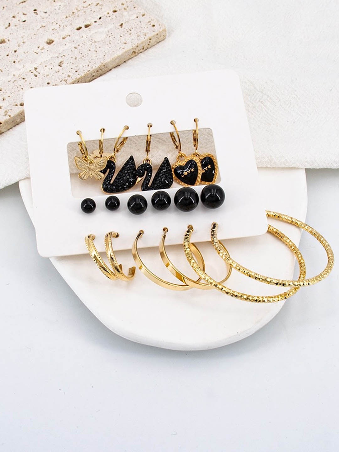 

VIEN Set Of 9 Gold Plated Studded Stainless Steel Earrings