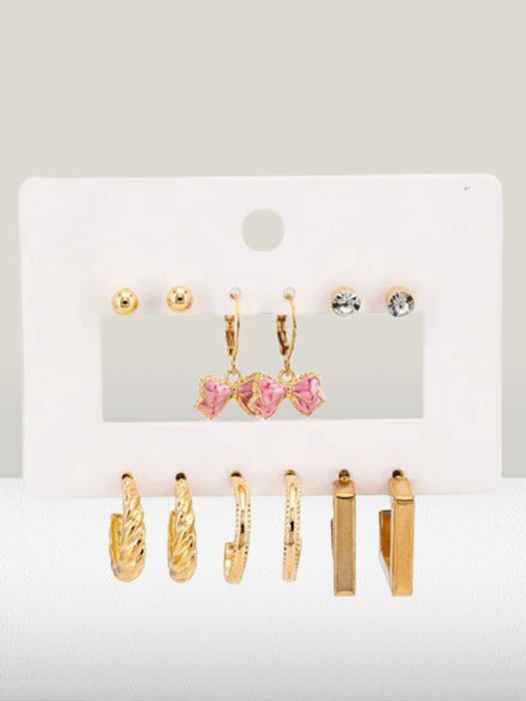 

VIEN Set Of 6 Gold Plated Stainless Steel Hoop & Studs Earrings