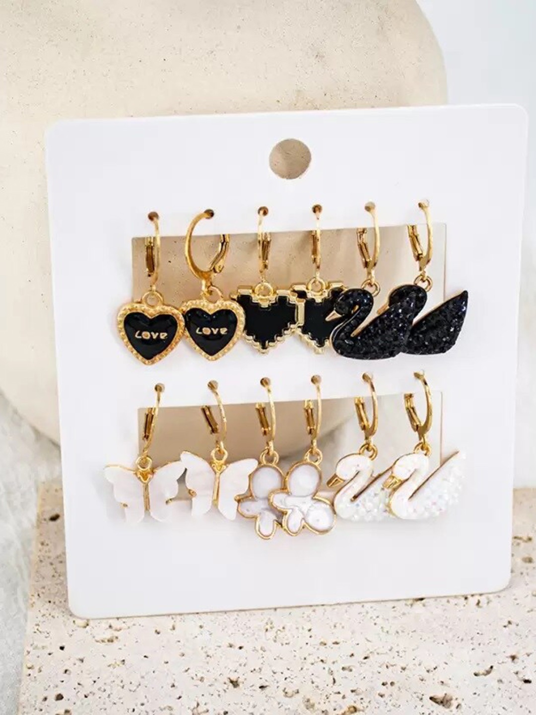

VIEN Set Of 9 Gold Plated Stainless Steel Hoop Earrings