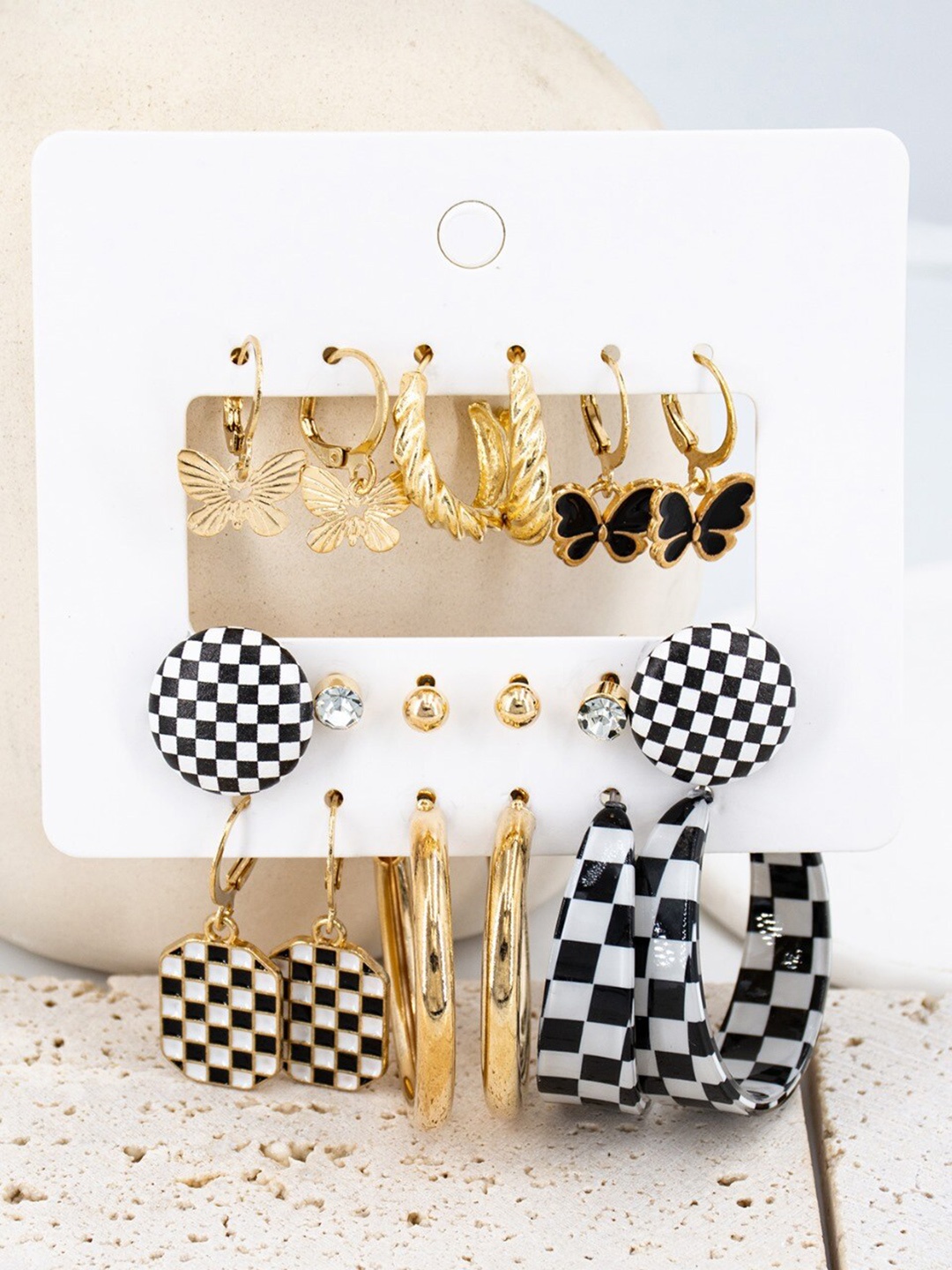 

VIEN Set Of 9 Gold Plated Stainless Steel Hoop & Studs Earrings