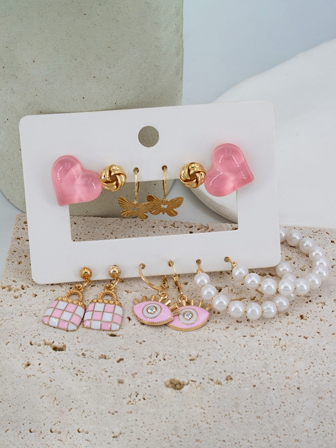 

VIEN Set Of 6 Gold Plated Stainless Steel Hoop & Studs Earrings