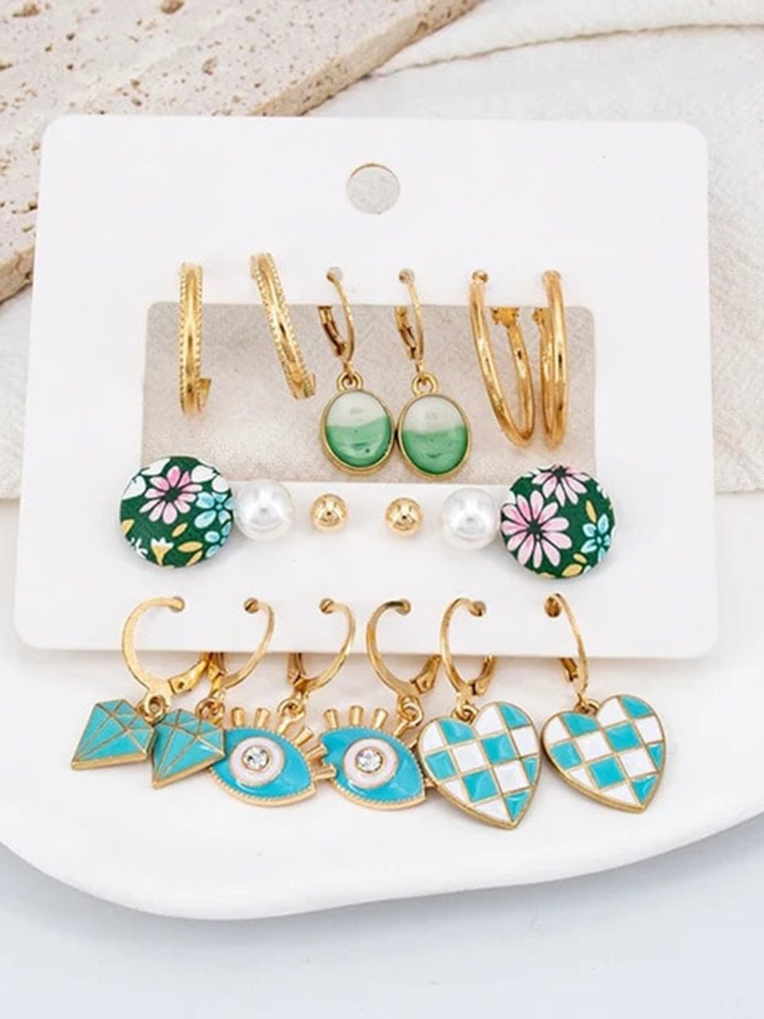 

VIEN Set Of 9 Gold Plated Stainless Steel Hoop & Studs Earrings