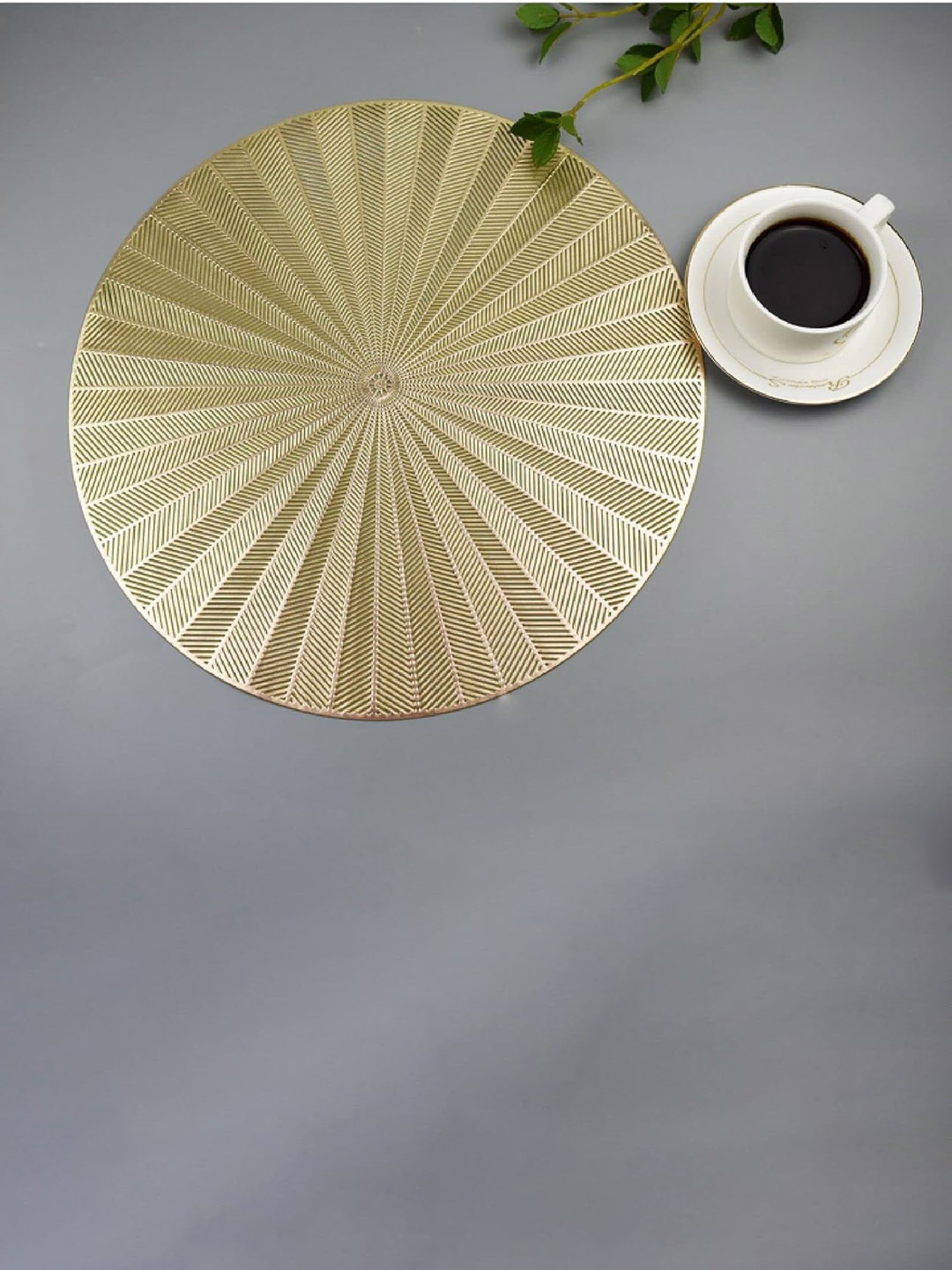 

Dakshya Industries Beige 2-Pieces Striped Round Table Placemats, Gold