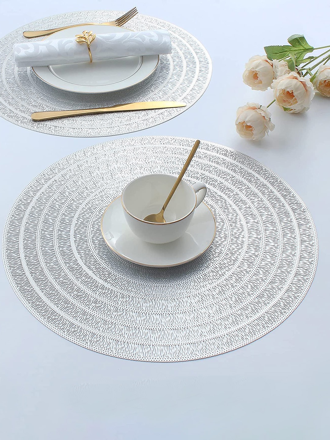 

Dakshya Industries White 2-Pieces Self Design Round Table Placemats