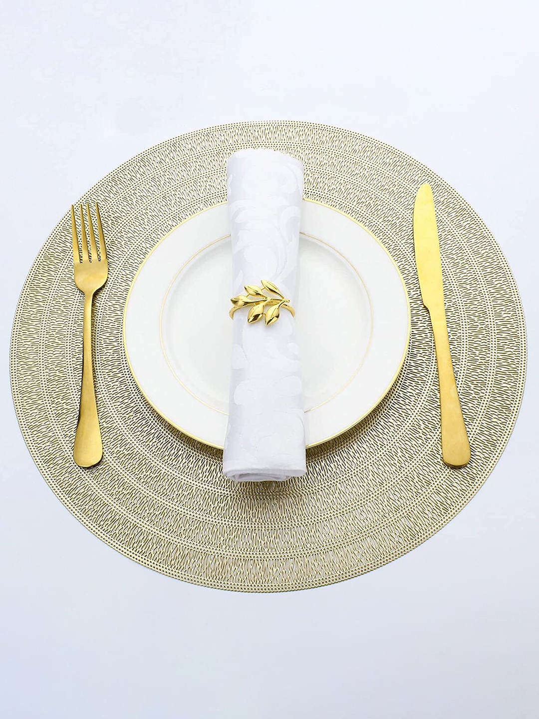 

Dakshya Industries Grey 2-Pieces Geometric Round Table Placemats, Gold