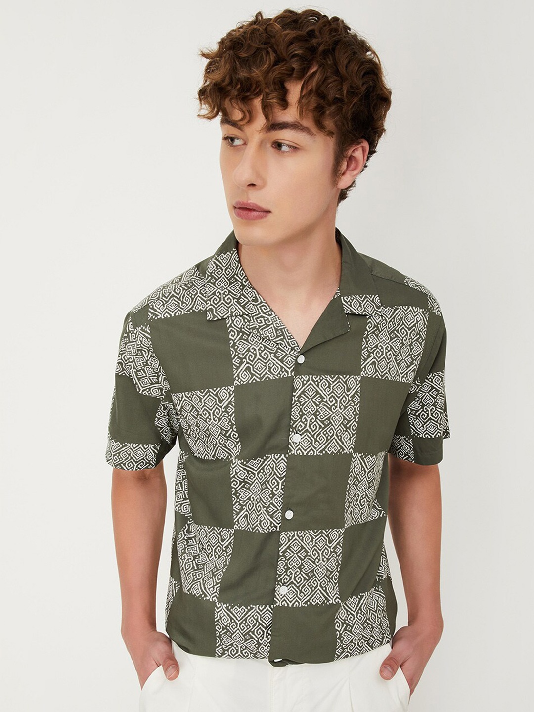 

max Checks Cotton Casual Shirt, Green