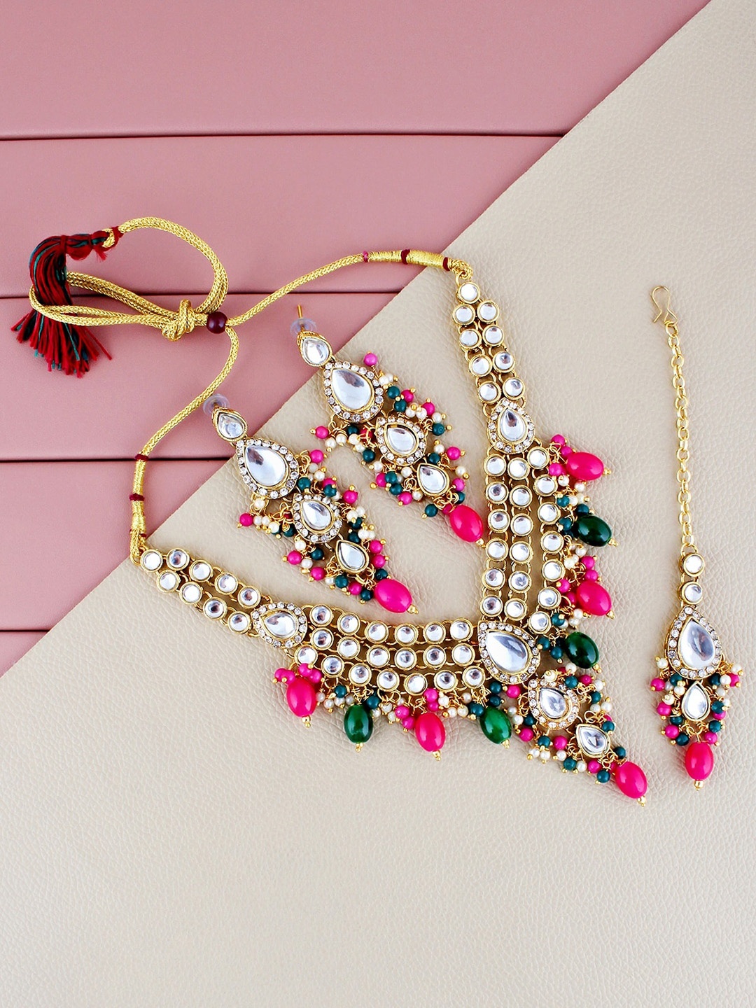 LUCKY JEWELLERY Gold-Plated Kundan-Studded Jewellery Set