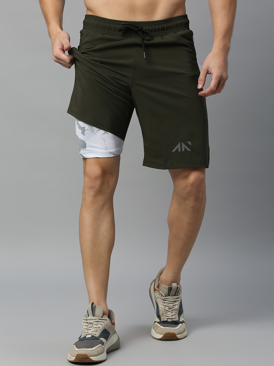 

AESTHETIC NATION Men Slim Fit Training or Gym Shorts, Olive