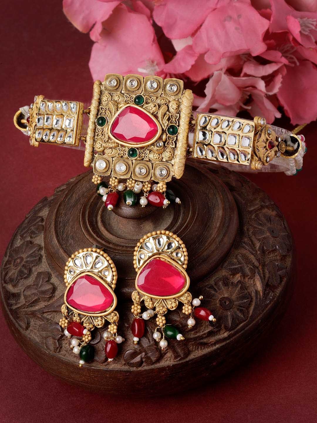 

ADIVA Gold-Plated Kundan Stone Studded Jewellery Set