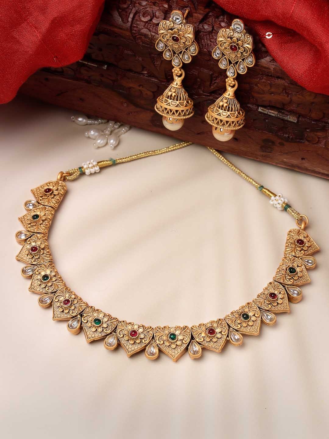 

ADIVA Gold-Plated Kundan & Pearl Studded Jewellery Set