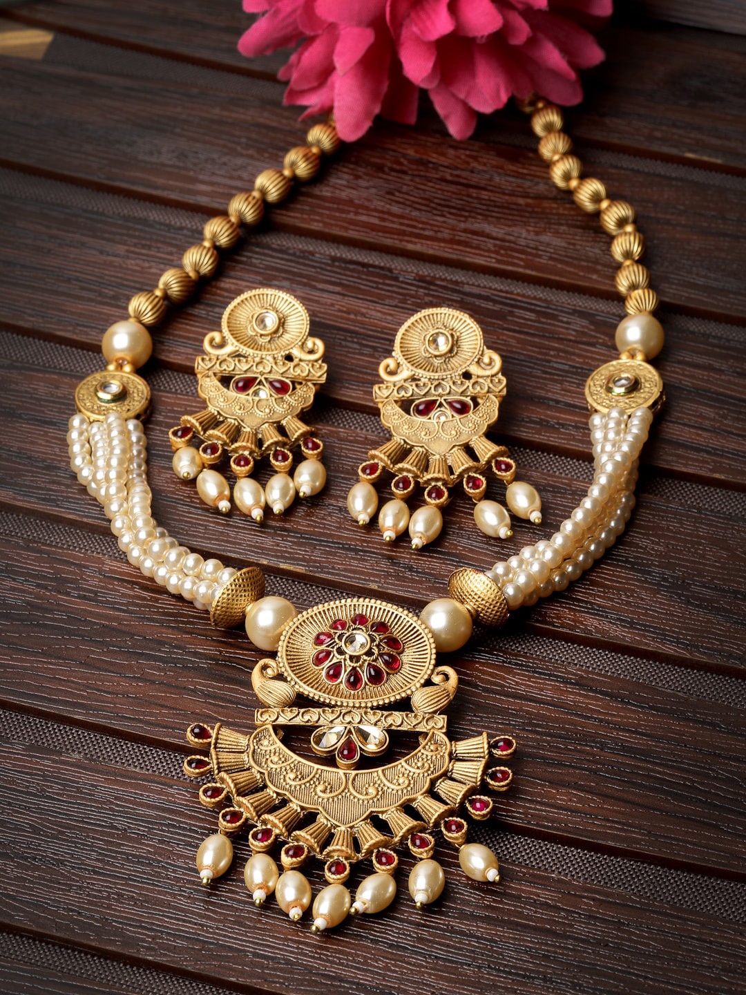 

ADIVA Gold-Plated Kundan-Studded & Beaded Jewellery Set
