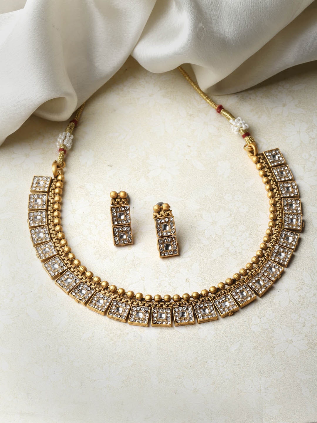 

ADIVA Gold-Plated American Diamond Studded Jewellery Set
