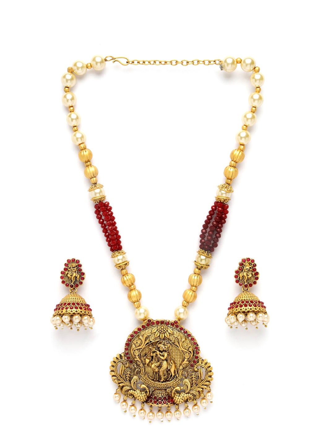 

ADIVA Gold-Plated Stones & Beads Studded Jewellery Set