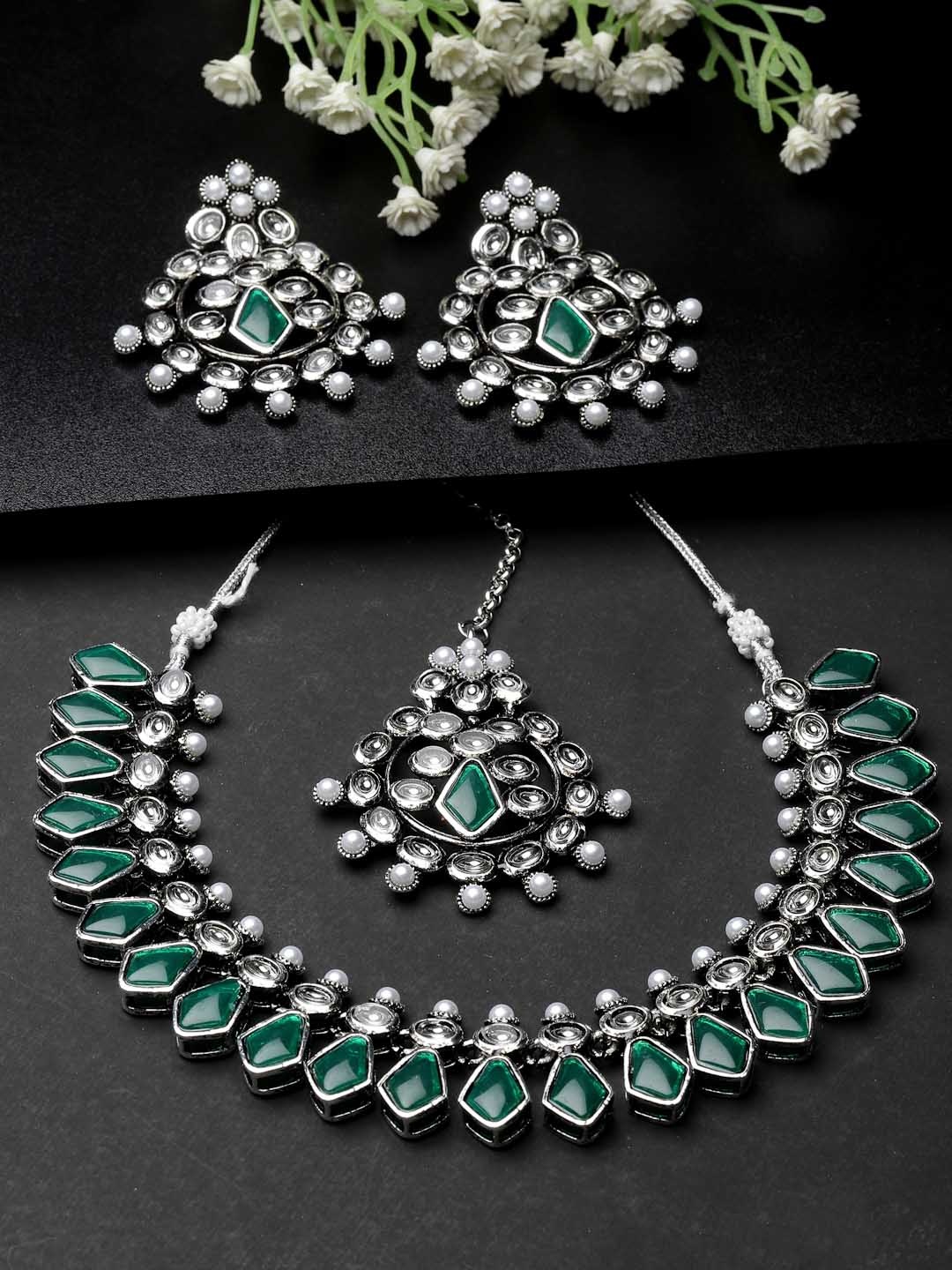 

ADIVA Silver-Plated Kundan Studded Jewellery Set