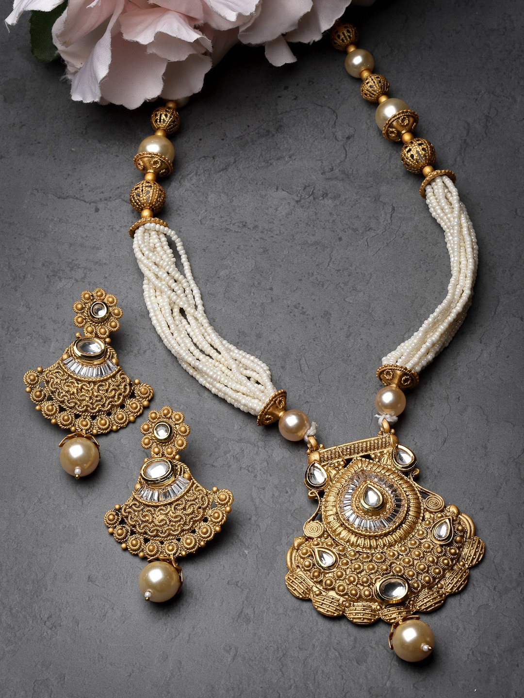 

ADIVA Gold-Plated Stones Studded & Beaded Jewellery Set