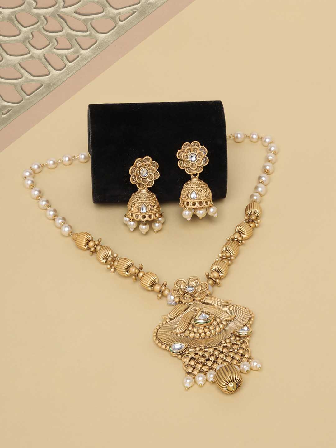 

ADIVA Gold-Plated Kundan-Studded & Beaded Jewellery Set