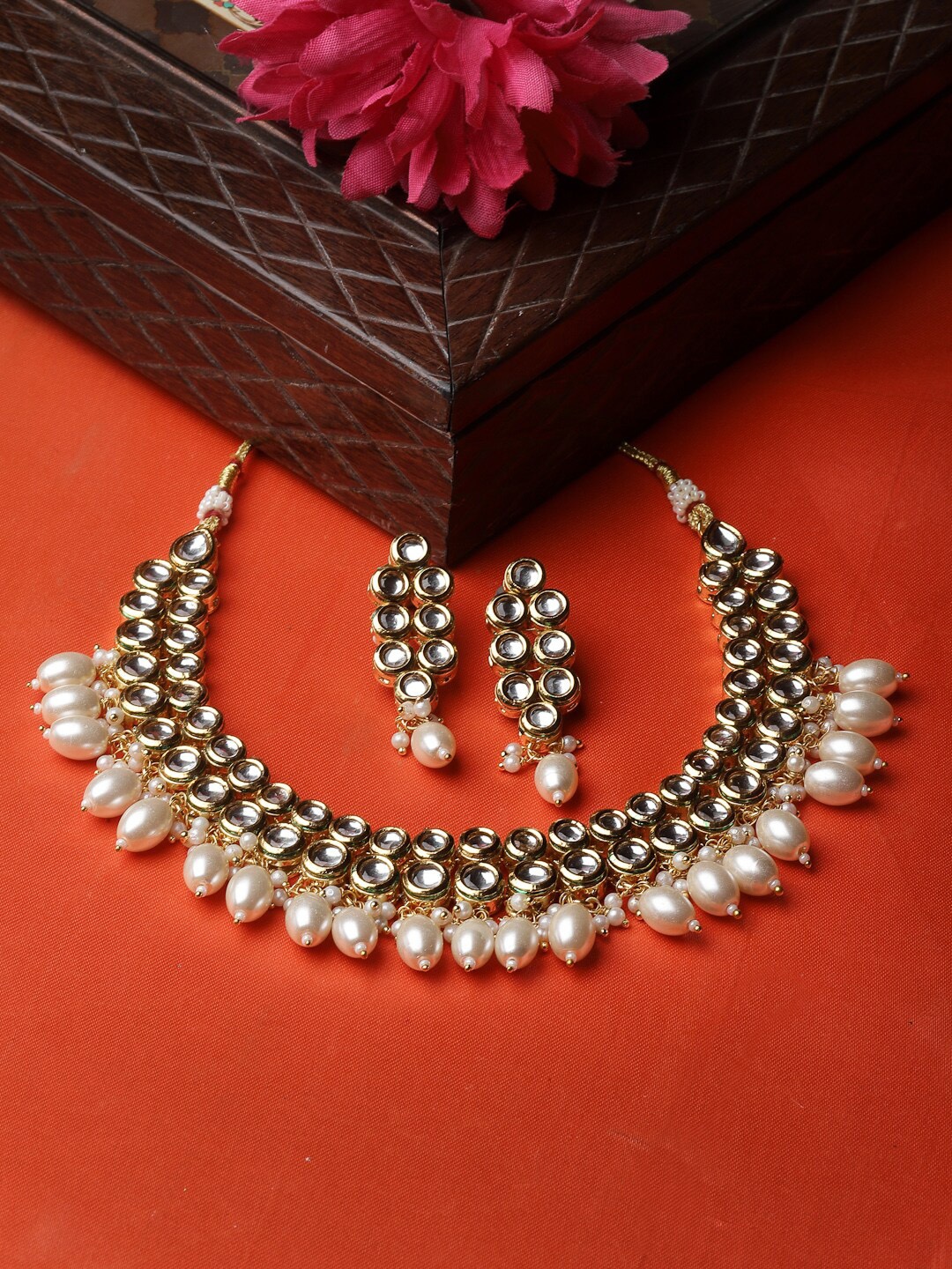 

ADIVA Gold-Plated Kundan-Studded & Beaded Jewellery Set