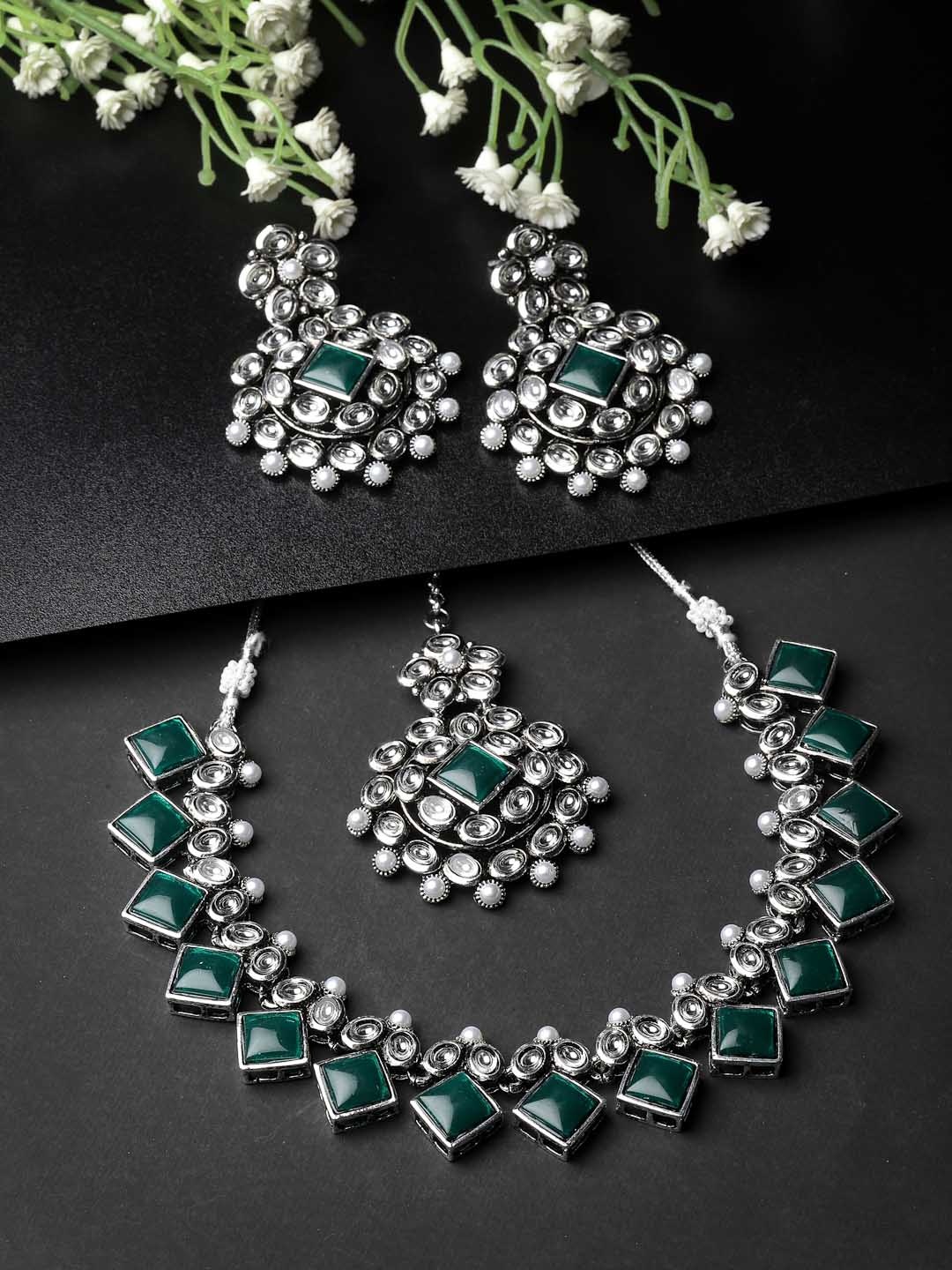 

ADIVA Silver-Plated Kundan Studded Jewellery Set
