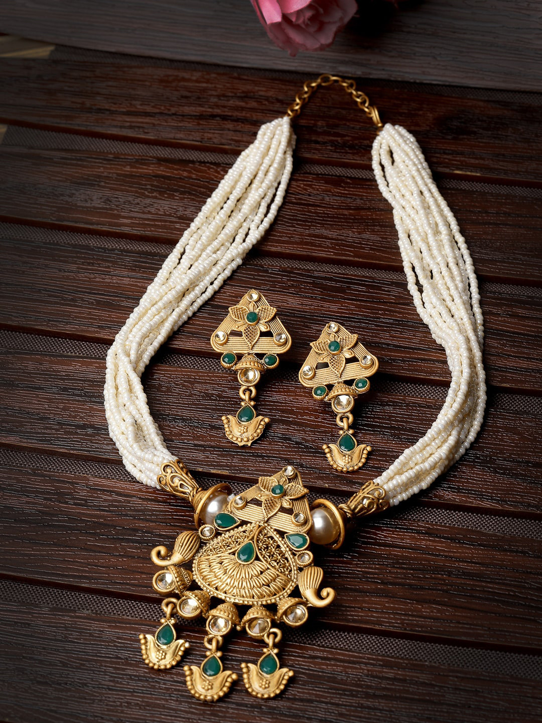 

ADIVA Gold-Plated Stones Studded & Beaded Jewellery Set