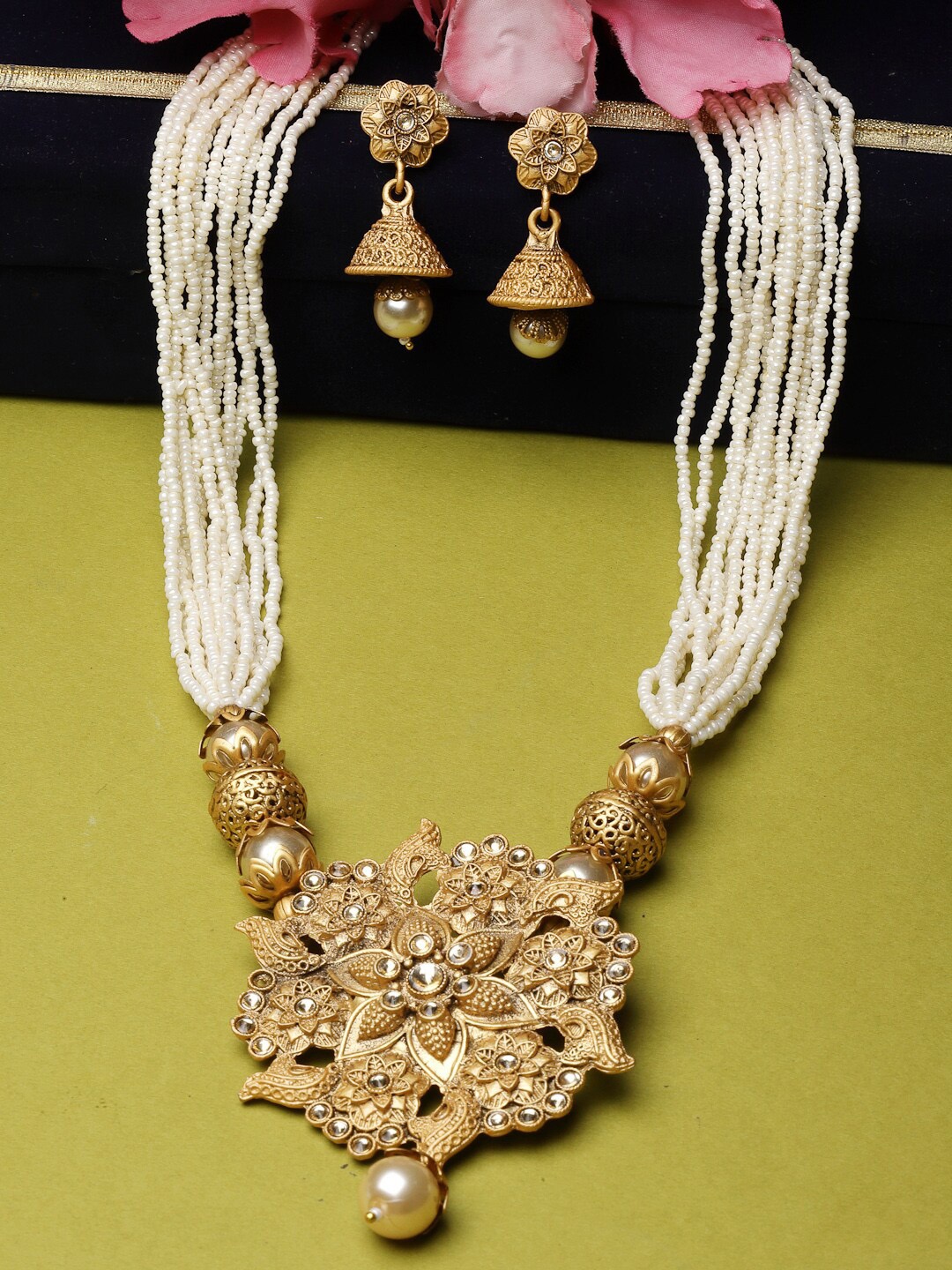 

ADIVA Gold-Plated Artificial Stone & Beads Studded Jewellery Set