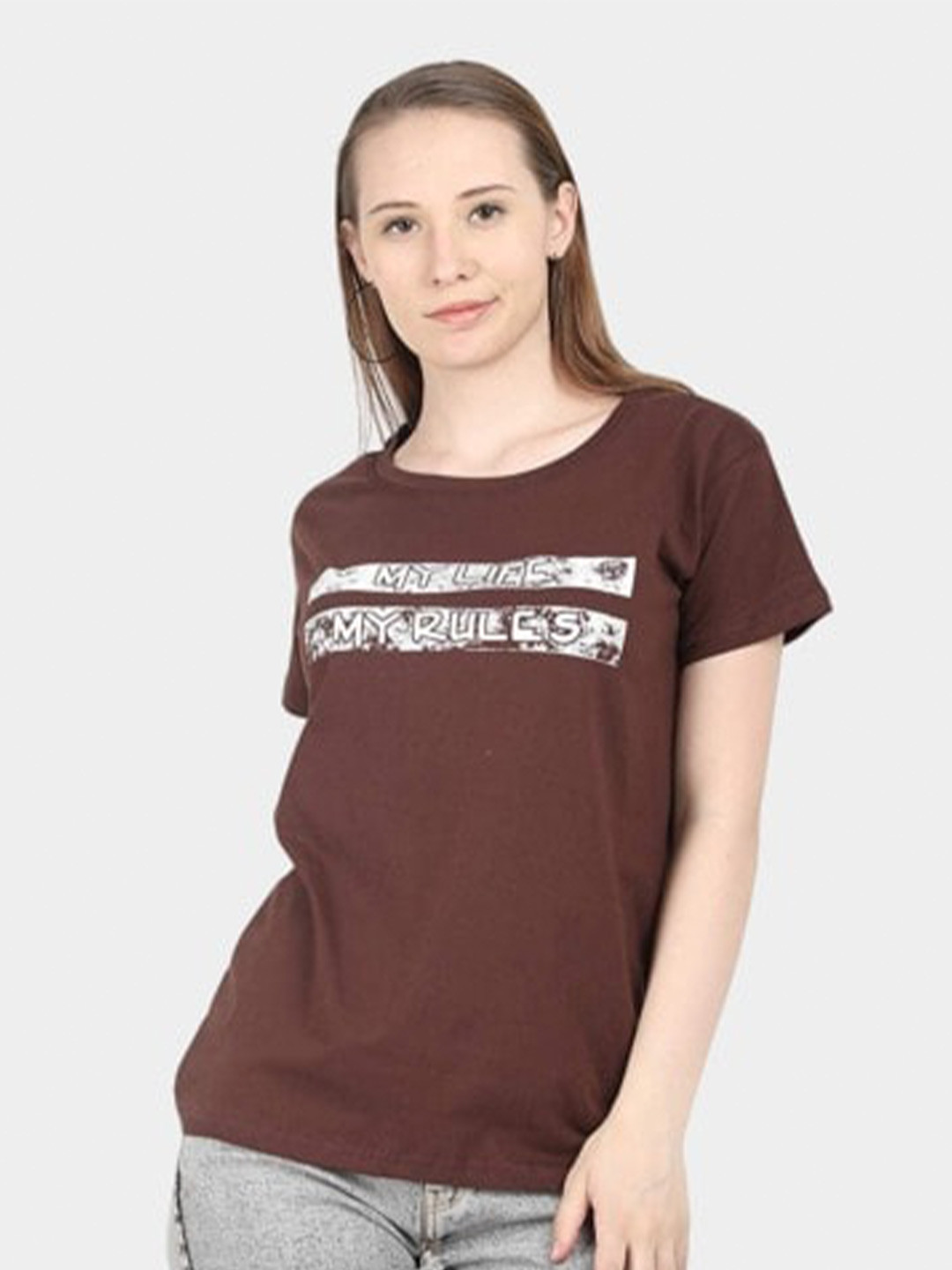 

Next One Typography Printed Cotton T-Shirt, Coffee brown