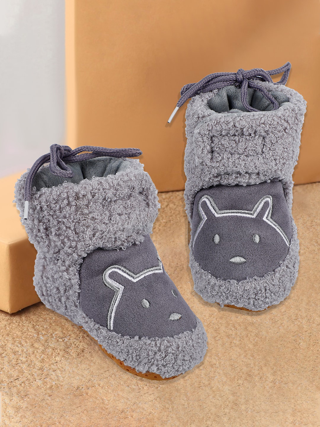 

Baby Moo Infants Mid Top Cotton Anti-Skid Booties, Grey