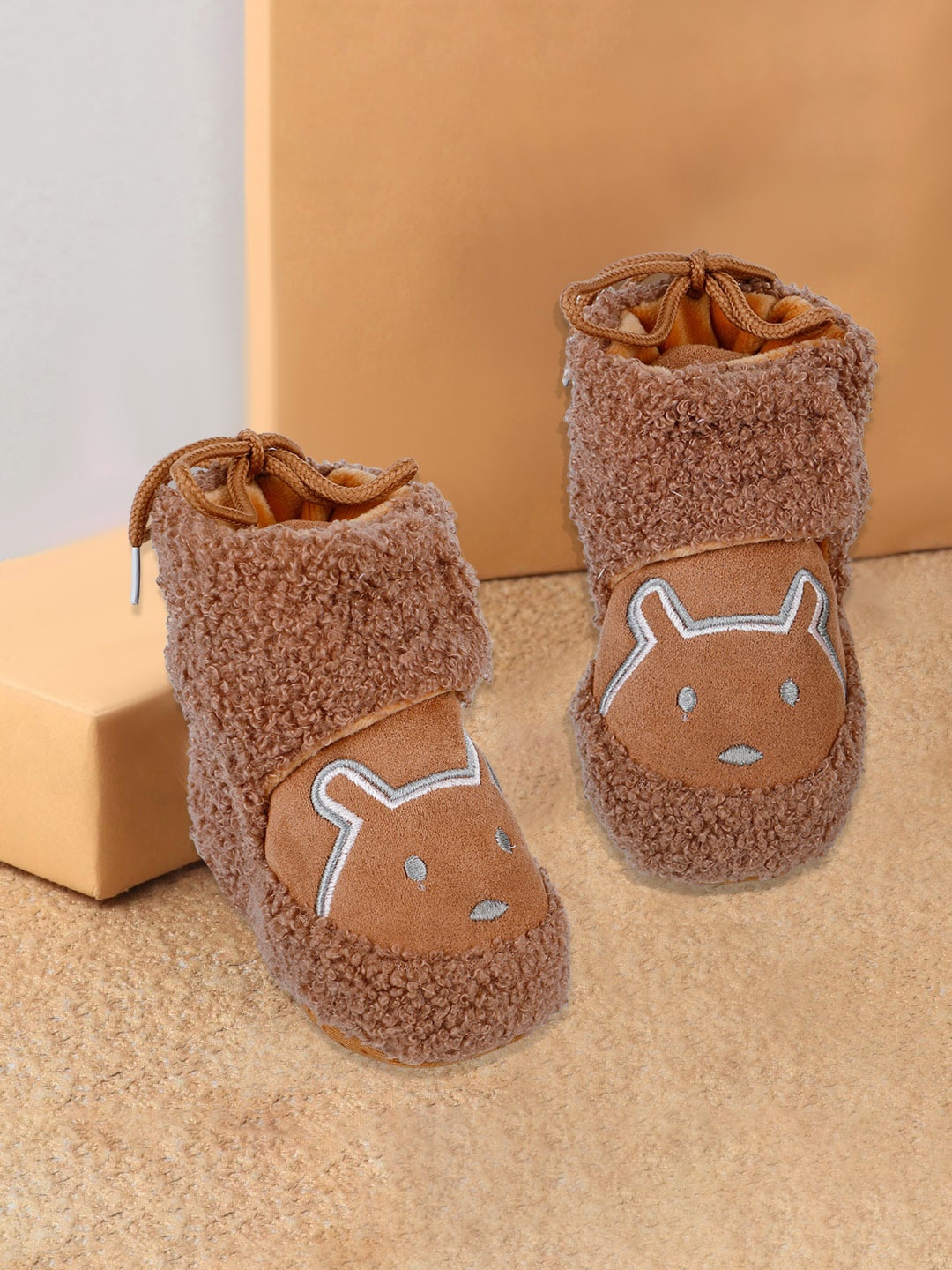 

Baby Moo Infants Mid Top Cotton Anti-Skid Booties, Brown