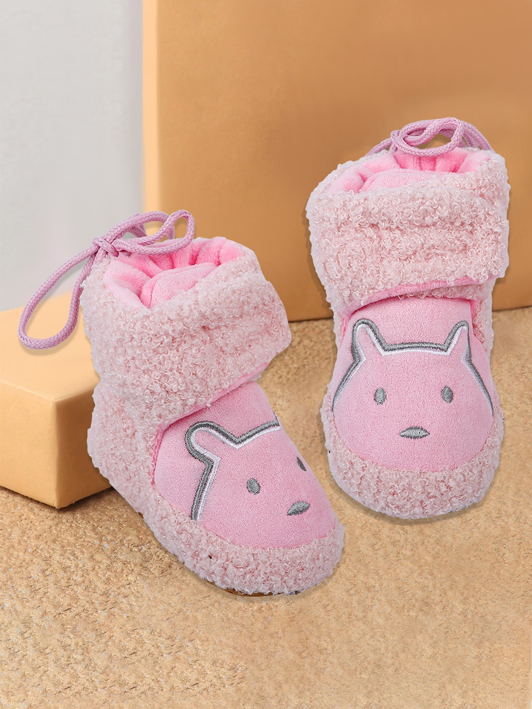 

Baby Moo Infants Bear Design Fleece Lined Anti Skid Cotton Booties, Pink