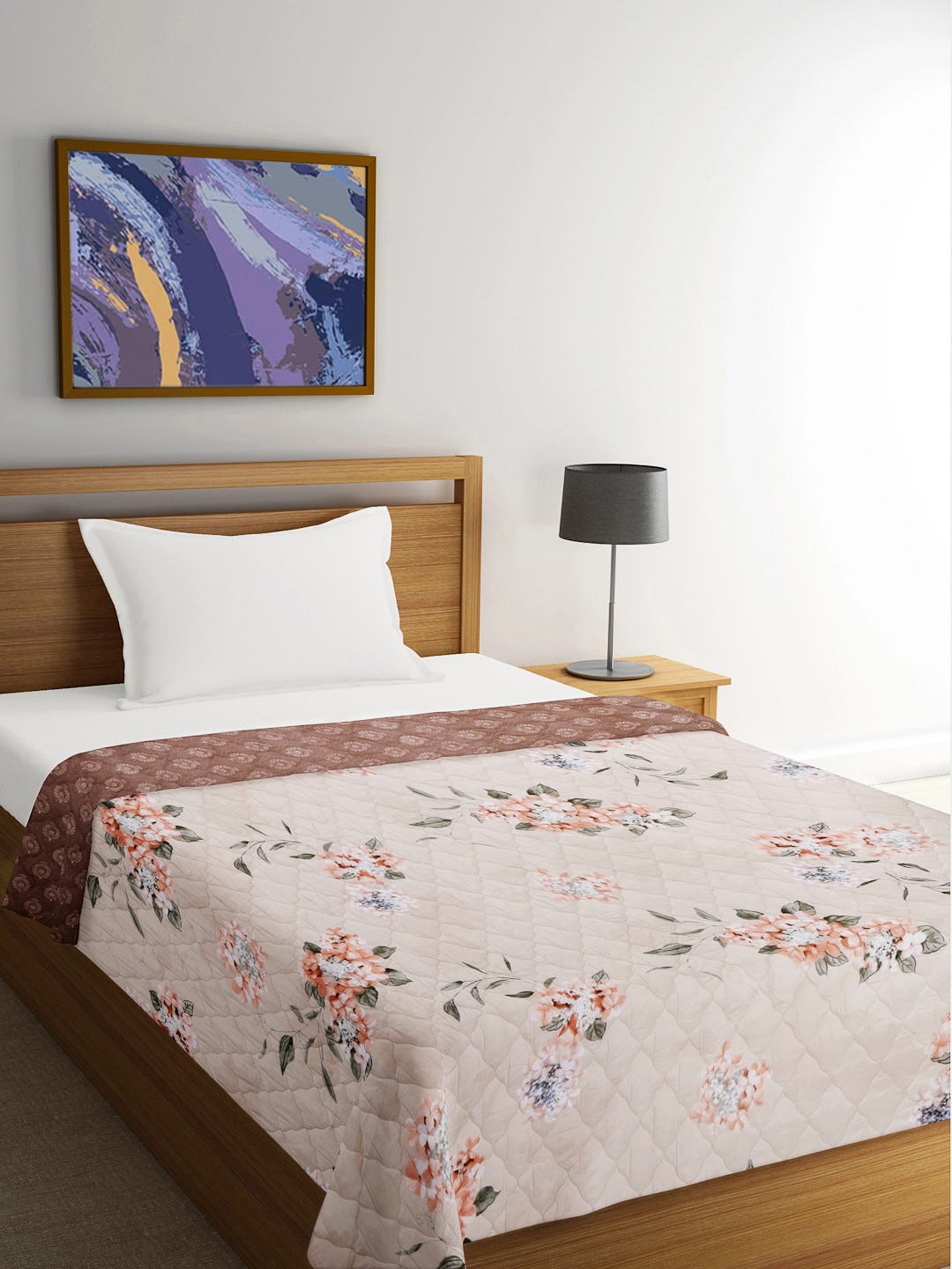

FABINALIV Brown & Green Floral Print Reversible Mild Winter 350 GSM Single Bed Comforter
