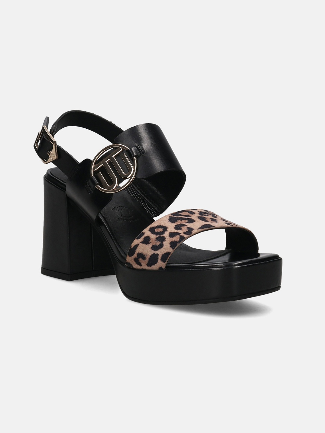 

BAGATT Cesena Two Strap Printed Embellished Leather Platform Heels With Buckles, Black