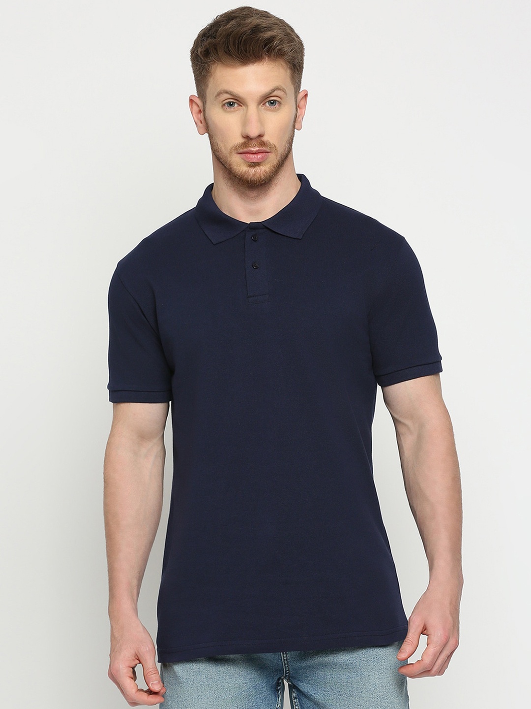 

THE DAILY OUTFITS Polo Collar Pure Cotton Bio Finish T-shirt, Navy blue