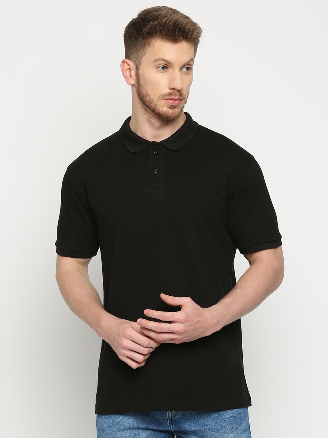 

THE DAILY OUTFITS Polo Collar Pure Cotton Bio Finish T-shirt, Black