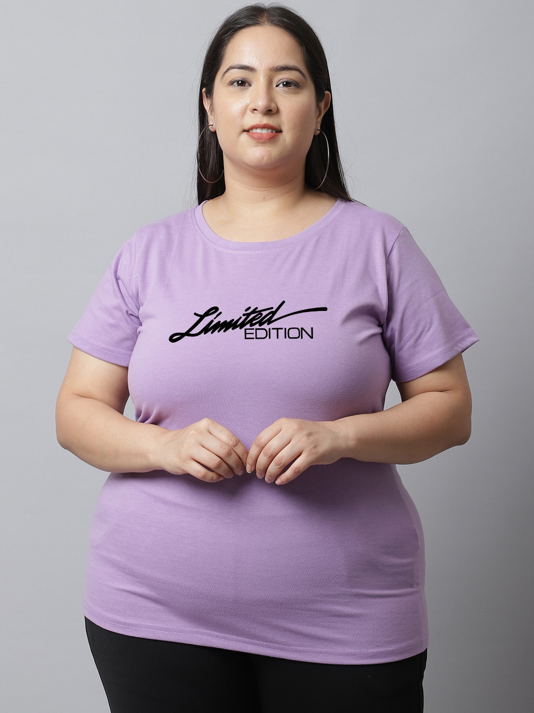 

UnaOne Plus Size Typography Printed Pure Cotton T-shirt, Purple