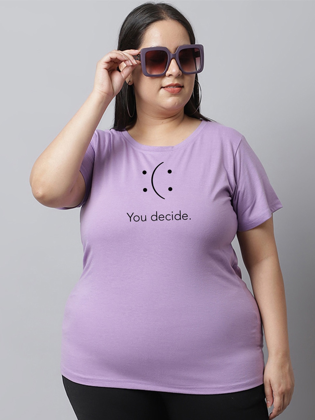 

UnaOne Plus Size Typography Printed Pure Cotton T-shirt, Lavender
