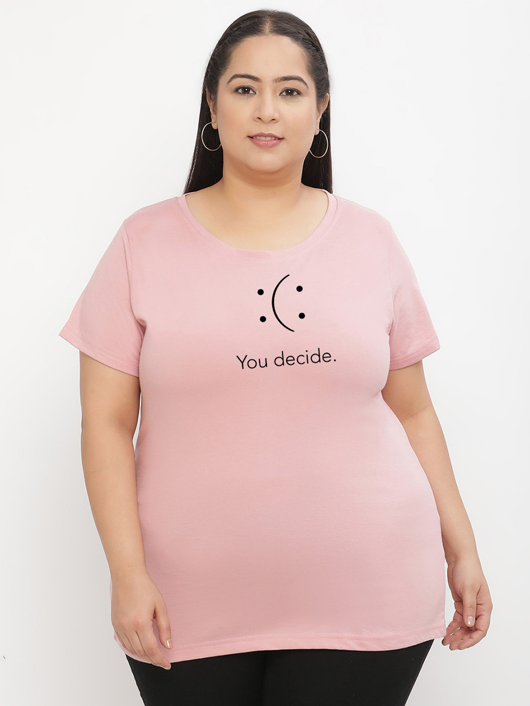 

UnaOne Plus Size Typography Printed Pure Cotton T-shirt, Peach