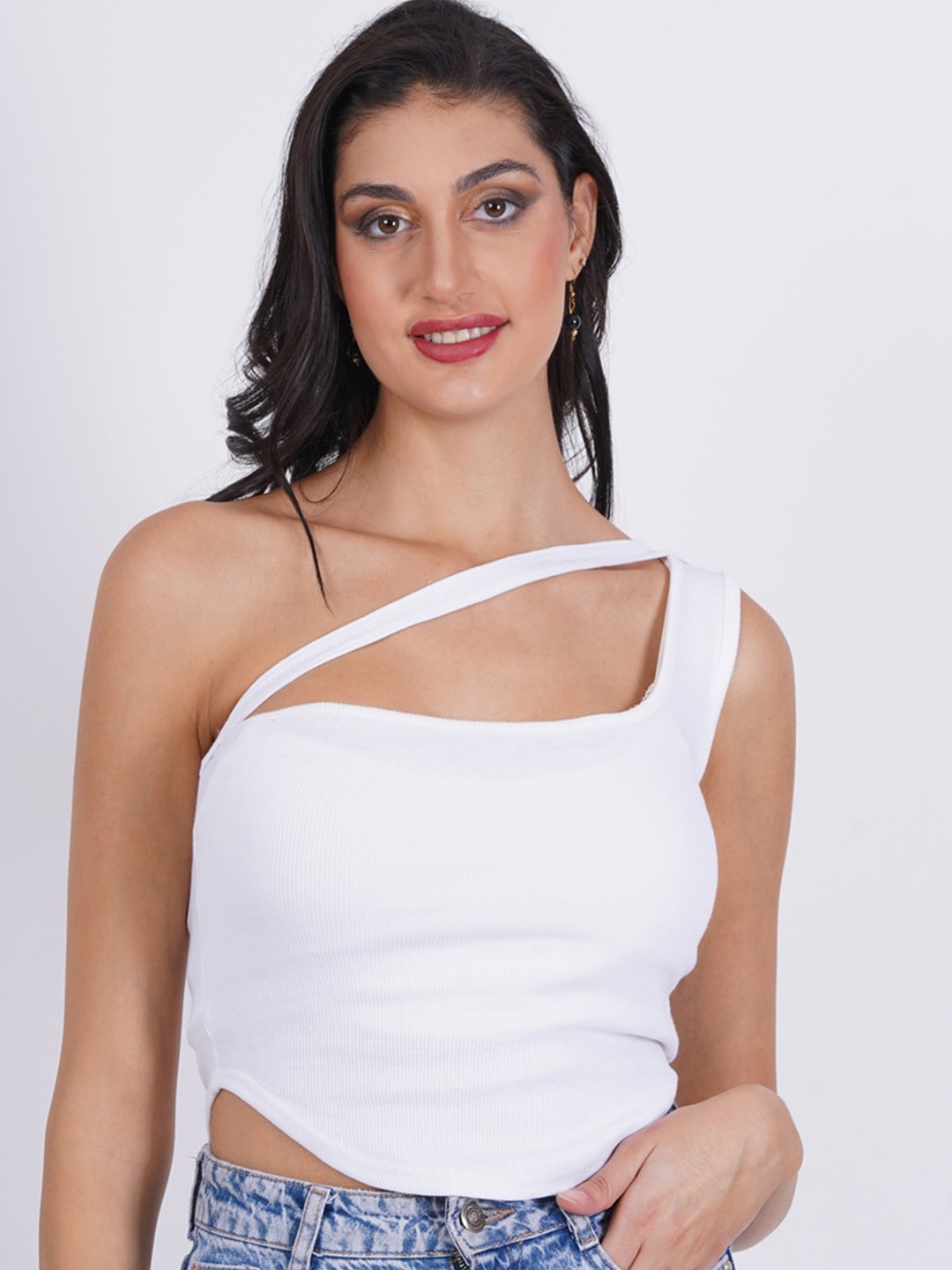 

SIGHTBOMB One Shoulder Fitted Crop Top, White