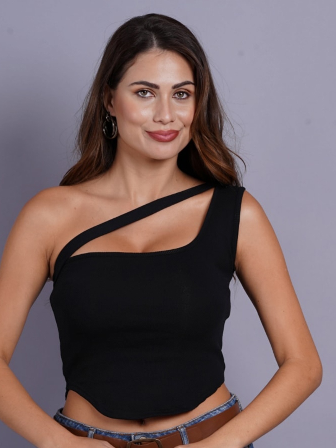 

SIGHTBOMB One Shoulder Fitted Crop Top, Black