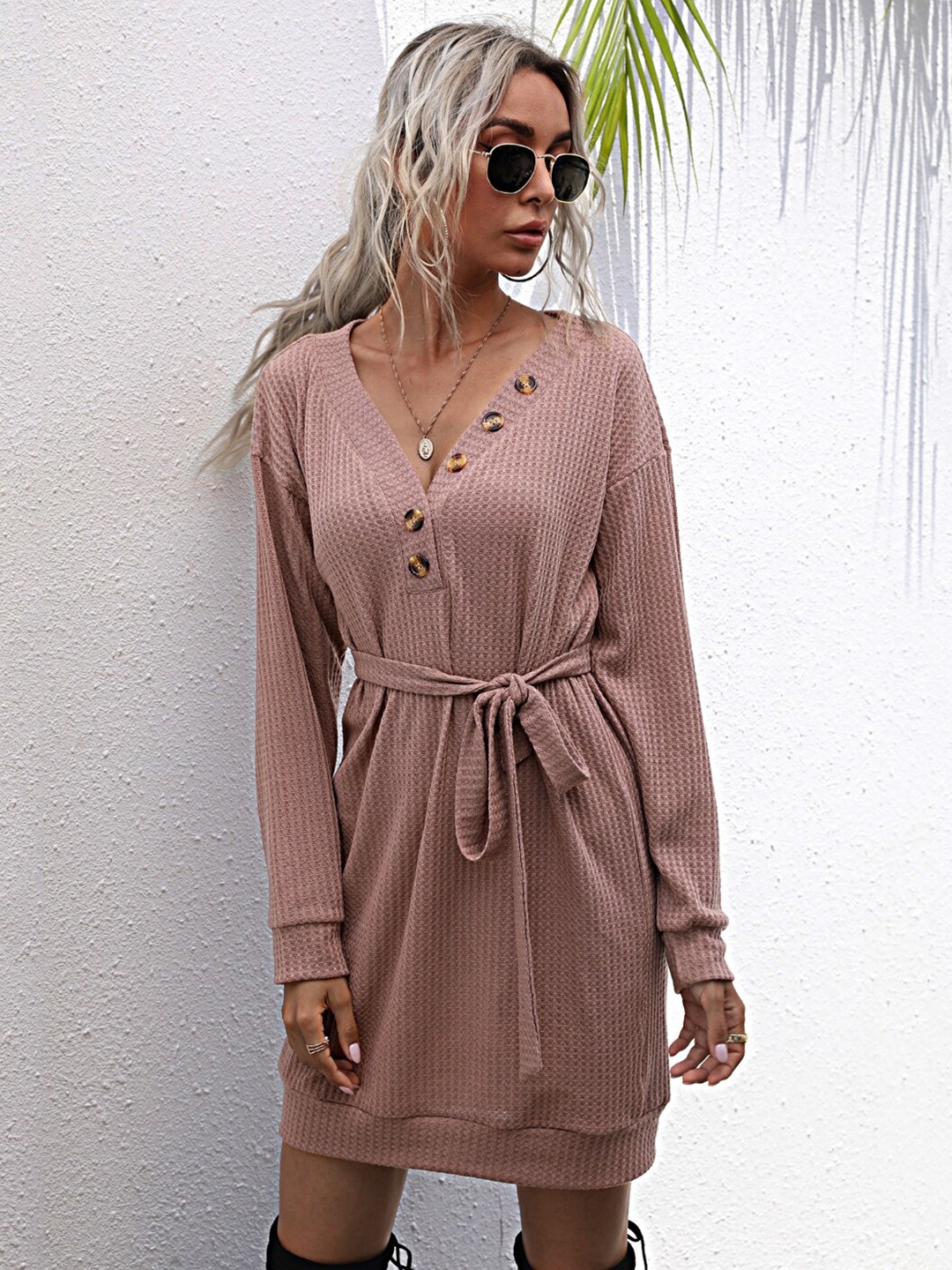 

StyleCast Pink Tie-Up Neck Cotton Jumper Dress